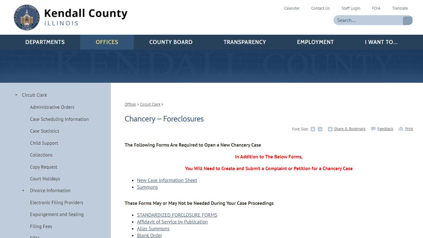 Chancery – Foreclosures | Kendall County, IL